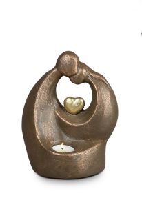 Keramikkleinurne „Unendliche Liebe“ mit Kerzenhalter | Bronze & Silbergrau Farbe