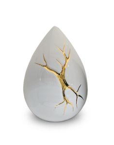 Tropfen-Kleinurne aus Keramik „Kintsugi“ weiß