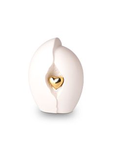Keramikkleinurne weiß mit goldenem Herz