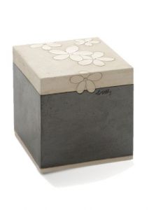 Keramikurne 'Würfel' grau mit Blumendeckel