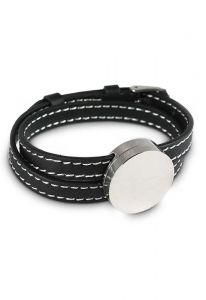 Aschehalter Lederarmband schwarz mit mit Aschehalter aus Edelstahl