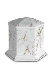 Porzellanurne 'Esagono' | Carrara-Marmor mit goldfarbenen Adern
