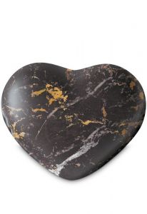 Halbstehende Herz-Urne - Schwarz mit goldfarbenen Adern - Love Kollektion