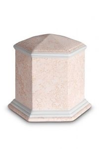 Kleinurne aus Porzellan 'Esagono' | Korallenrosa Relief