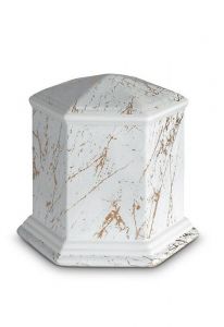 Kleinurne aus Porzellan 'Esagono' | Carrara-Marmor mit goldfarbenen Adern Motiv