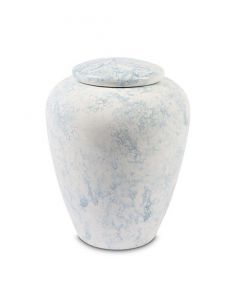 Hellblaue Keramikurne mit Marmoroptik