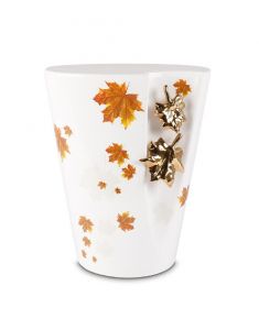 Keramikurne 'Herbst' mit silbernen Ahornblättern