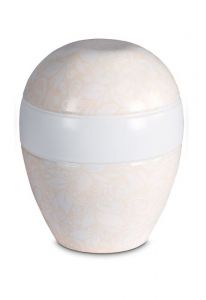 Porzellanurne 'Planet' - Beiges Blumenmotiv Relief