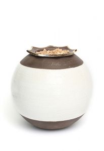Aschen-Urne groß aus Keramik mit silbernem Herz