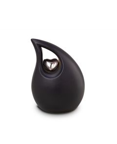 Kleinkeramikurne schwarz-violett mit silbernem Herz