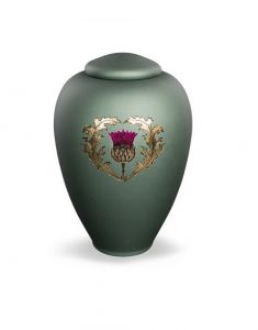 Glasurne mit Distel mattgrün - Symbol der Kraft und des Schutzes