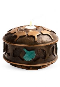 Bronze Urne 'Lebensbaum Blatt' mit Kerze