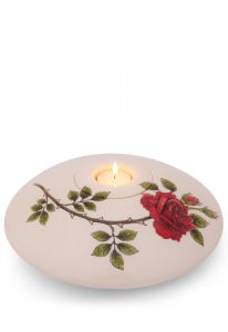Handbemalte Keramikurne 'Rote Rose' mit Teelichthalter