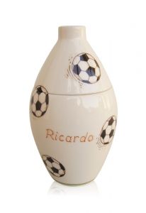 Handbemalte Keramikkleinurne mit Teelichthalter 'Fußball'