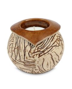 Handgefertigte Kleinurne „Ares“ mit Kerzenhalter - beige