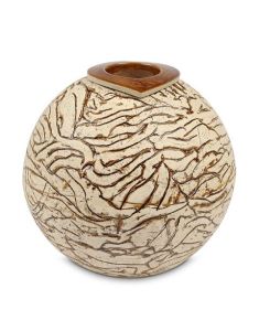 Handgefertigte Keramikurne „Ares“ mit Kerzenhalter - beige