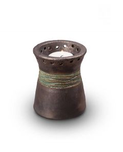 Keramikkleinurne mit Kerzenhalter braun