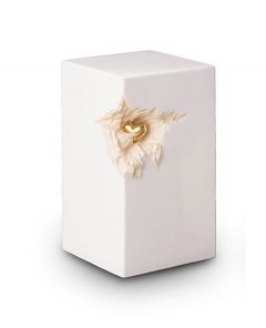 Keramikkleinurne 'Block' weiβ mit goldenem Herz