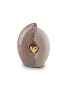 Keramikkleinurne braun-beige mit goldenem Herz