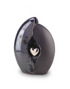 Keramik Aschen-Urne mit silbernem Herz