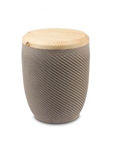 Keramikurne 'Pearl' graubraun mit Deckel aus Fichtenholz