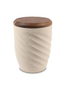 Keramikurne 'Twist' beige mit Walnussdeckel