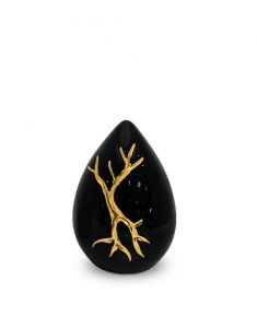 Schwarze Tropfen-Kleinurne aus Keramik 'Kintsugi'