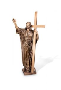 Gedenkstatue Christus mit Kreuz – 3D, freistehend, Gewindestifte unten
