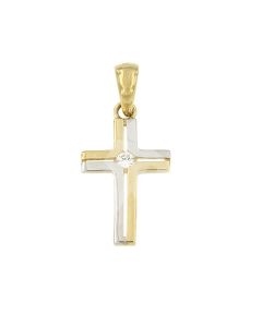 Gedenkanhänger 'Kreuz' aus 14 Karat Bicolor Gold mit Zirkonia Steinen