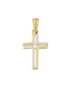 Gedenkanhänger 'Kreuz' aus 14 Karat Bicolor Gold mit Zirkonia Steinen