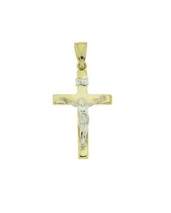 Gedenkanhänger 'Kreuz mit Christus' aus 14 Karat Bicolor Gold