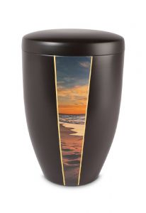 Stahlurne schwarz mit dekorband 'Sonnenuntergang am Strand'