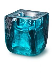 Kristallglas-Kleinurne 'Cubos' mit Teelichthalter Tiffany blau