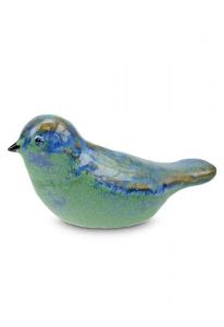 Kleinurne aus Keramik 'Vogel' blau / grün