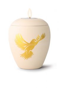 Keramik Kleinurne mit Gedenklicht 'Taube mit Ölzweig'