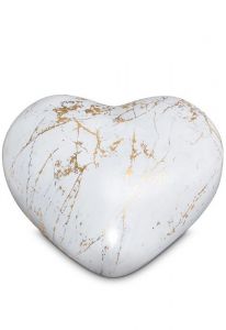 Halbstehende Herz-Urne - Carrara-Marmor mit goldfarbenen Adern - Love Kollektion