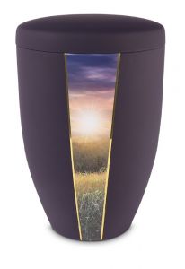 Stahlurne violett mit dekorband 'Sonnenaufgang'
