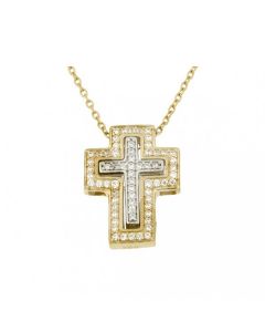 Symbol Halskette 'Kreuz' aus 14 Karat Gelb-, Weiβ- und Roségold mit Zirkonia