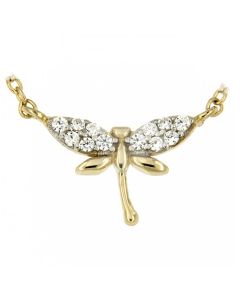 Symbol Halskette 'Libelle' aus 14 Karat Gelbgold mit Zirkonia Steinen