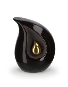 Teardrop-Urne aus Keramik schwarz mit kleiner goldfarbener Träne