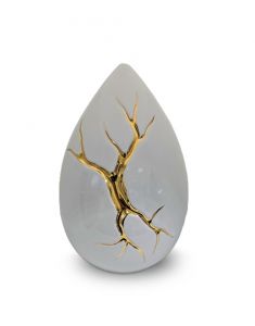 Tropfenurne aus Keramik 'Kintsugi' weiß