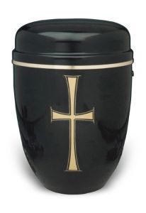 Kupferurne schwarz mit goldenem Kreuz