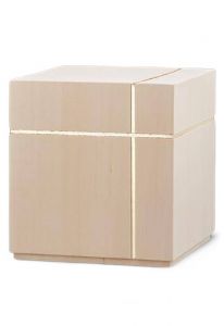 Holzurne 'Cubo' natur Linde mit goldenem Kreuz | SONDERANGEBOT
