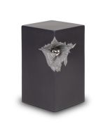 Keramikurne mit silberfarbenem Herz, matt schwarzgrau