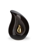 Teardrop-Mini-Urne schwarz mit kleiner goldfarbener Träne in verschiedenen Größen