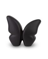 Kleine handgefertigte Schmetterlingsurne aus Keramik, schwarz